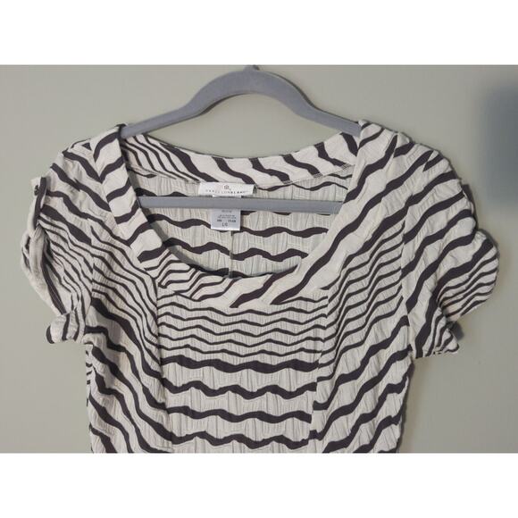 Papillon Blanc Women's Gray/Black Wavy Striped Pattern Short Sleeve Midi Dress - Picture 2 of 6